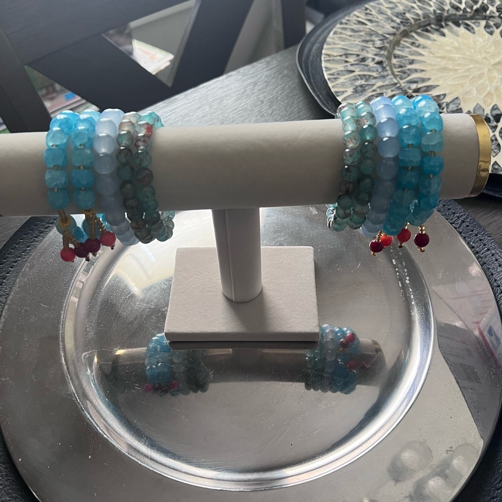 Elegant Blue and Red Beaded Bracelet Set